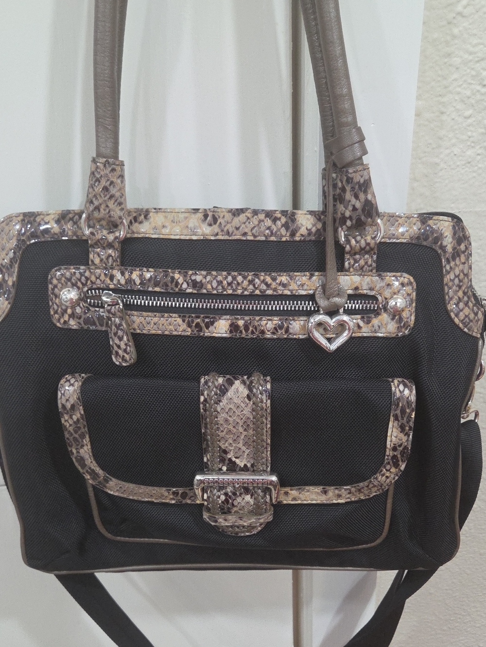 Brighton Black Tote Bag with Snakeskin Trim - Women Bags